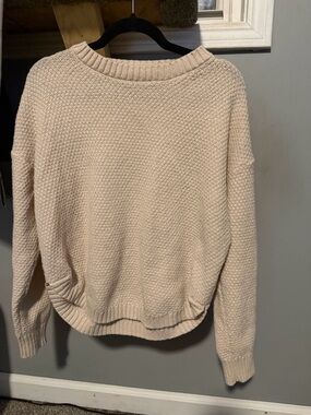Relaxed Cream Textured Knit Crewneck Sweater